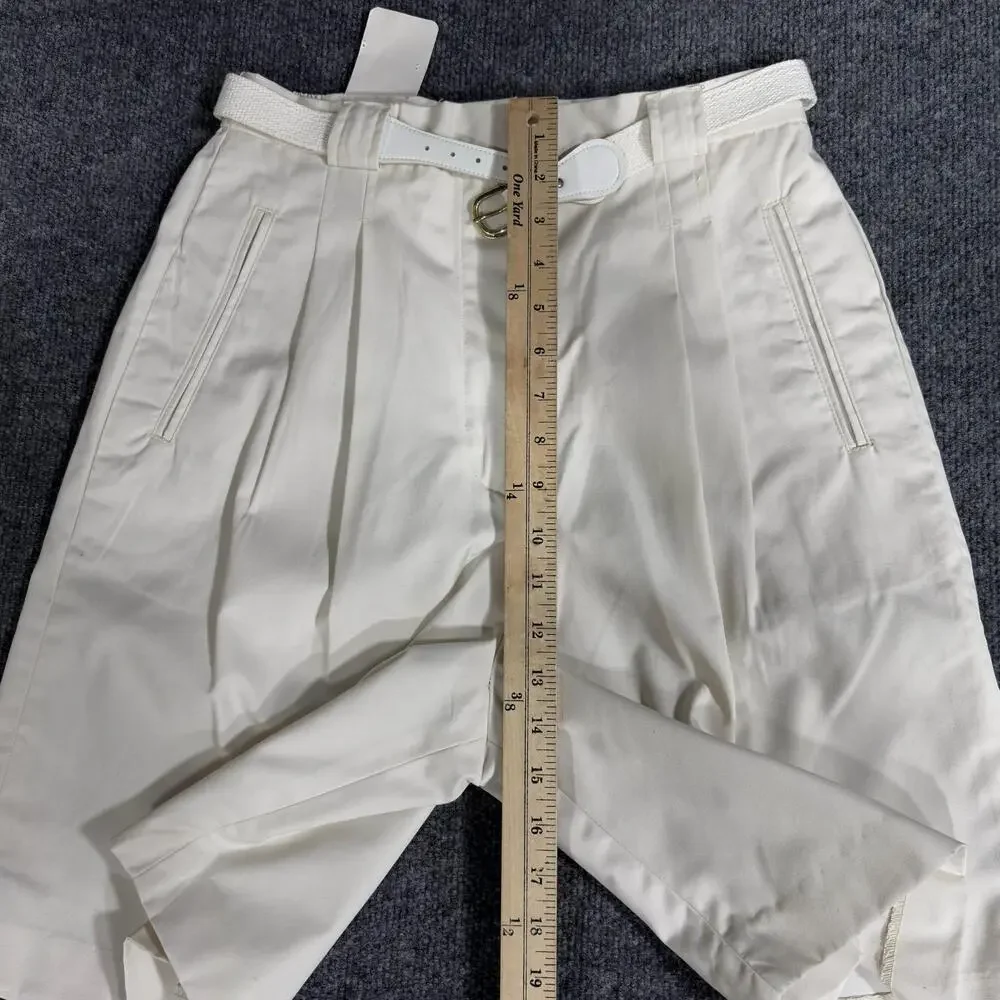 Lady La Mode Shorts Womens 12 White Winter White Pleated Belted Bermuda Casual
